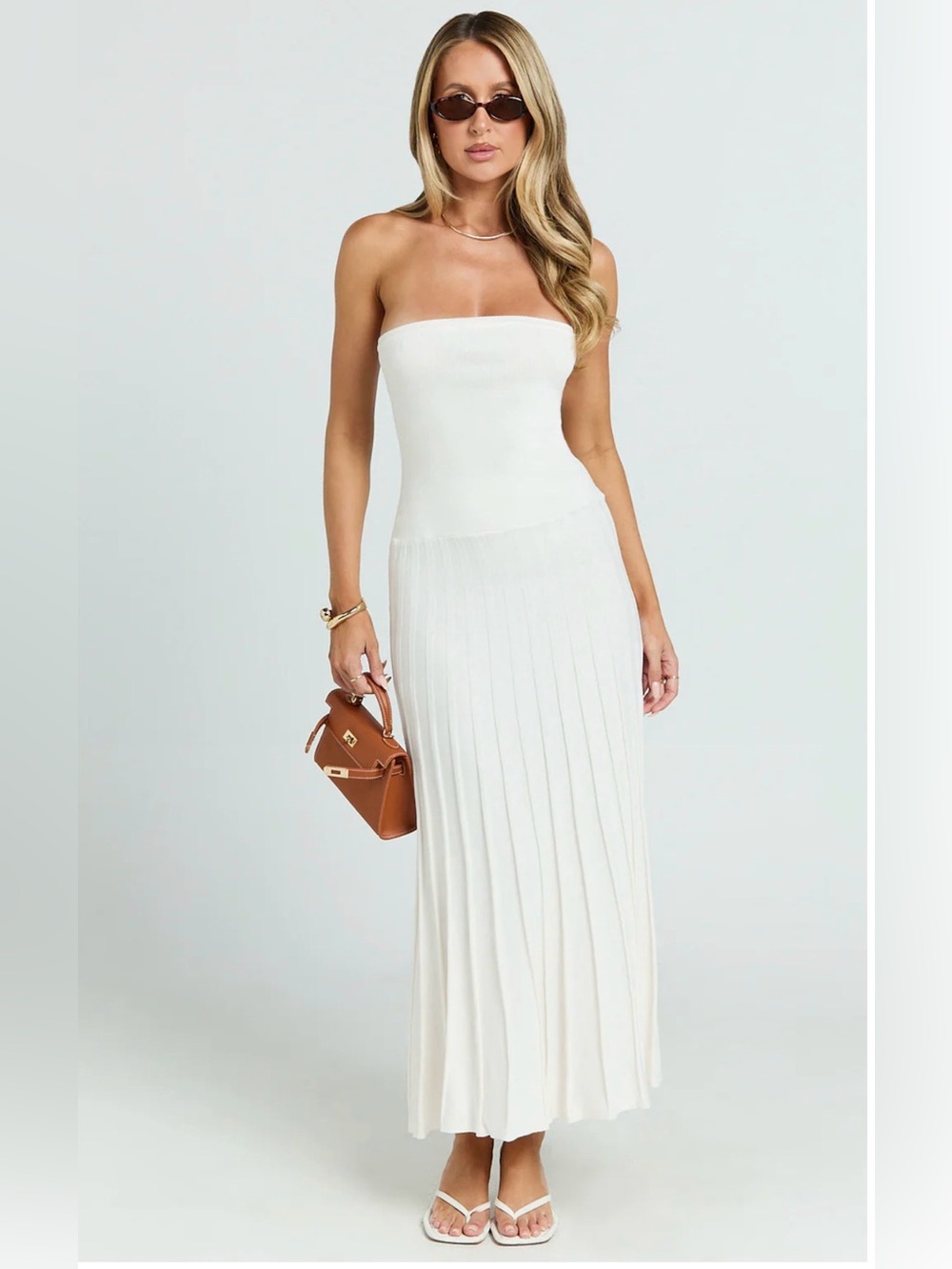 Showpo White Strapless Pleated Maxi Dress